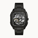 Fossil Inscription Automatic Skeleton Black Dial Black Steel Strap Watch for Men - BQ2574