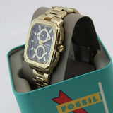 Fossil Inscription Multifunction Black Dial Gold Steel Strap Watch for Men - BQ2656