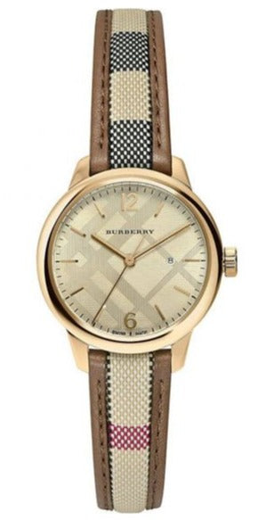 Burberry The Classic Gold Dial Brown Leather Strap Watch for Women - BU10114