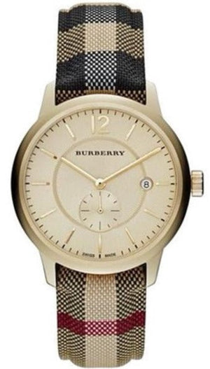 Burberry The Classic Round Gold Dial Brown Leather Strap Unisex Watch - BU10001