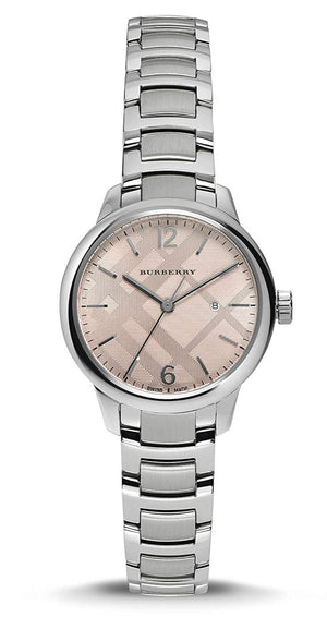 Burberry The Classic Pink Dial Silver Steel Strap Watch for Women - BU10111