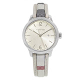 Burberry The Classic Guilloche Silver Dial Grey Leather Strap Watch for Women - BU10113