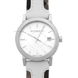 Burberry The City Silver Dial White Leather Strap Watch for Women - BU9019