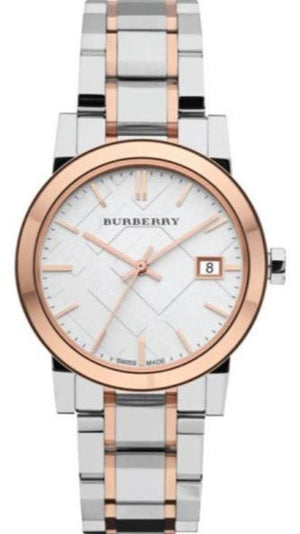 Burberry The City White Dial Two Tone Steel Strap Watch for Women - BU9105