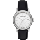 Burberry The City White Dial Black Leather Strap Watch for Women - BU9206