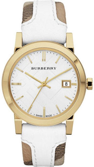 Burberry The City White Dial White Leather Strap Watch for Women - BU9015