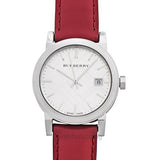 Burberry The City Silver Dial Red Leather Strap Watch for Women - BU9129