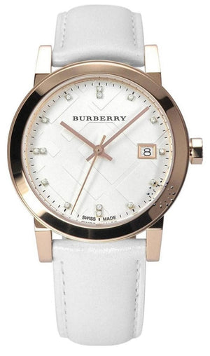 Burberry The City Diamonds White Dial White Leather Strap Watch for Women - BU9130