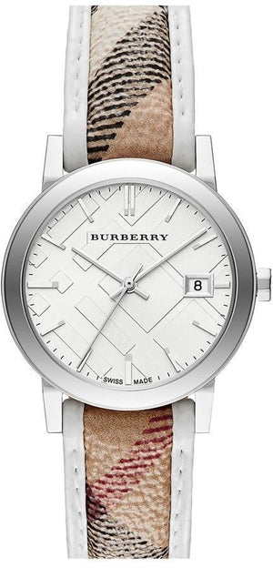 Burberry The City Silver Dial Brown Leather Strap Watch for Women - BU9136