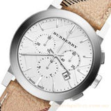 Burberry The City Chronograph White Dial Haymarket Leather Strap Watch For Men - BU9360