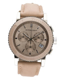 Burberry The City Chronograph Rose Gold Dial Beige Leather Strap Watch For Women - BU9702