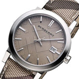 Burberry The City Beige Dial Chequered Brown Leather Strap Watch for Women - BU9029