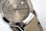 Burberry The City Grey Dial Checked Grey Leather Strap Watch for Women - BU9118