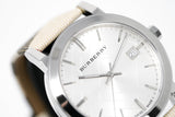 Burberry The City Nova Silver Dial White Leather Strap Watch for Women - BU9022