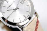 Burberry The City Nova Silver Dial White Leather Strap Watch for Women - BU9022