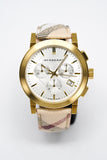 Burberry The City White Dial Haymarket Beige Leather Strap Watch for Women - BU9752