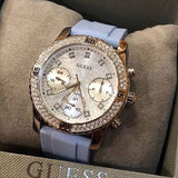 Guess Confetti Crystal Silver Dial Blue Rubber Strap Watch For Women - W1098L3