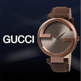 Gucci Interlocking Brown Dial Brown Leather Strap Watch For Women - YA133309