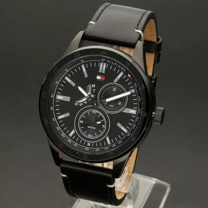 Tommy Hilfiger Austin Black Dial Black Leather Strap Watch for Men - 1791638