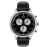 Hugo Boss Companion Black Dial Black Leather Strap Watch for Men - 1513543