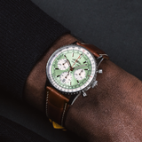 Breitling Navitimer B01 Chronograph 41 Green Dial Brown Leather Strap Watch for Men - AB0139211L1P1