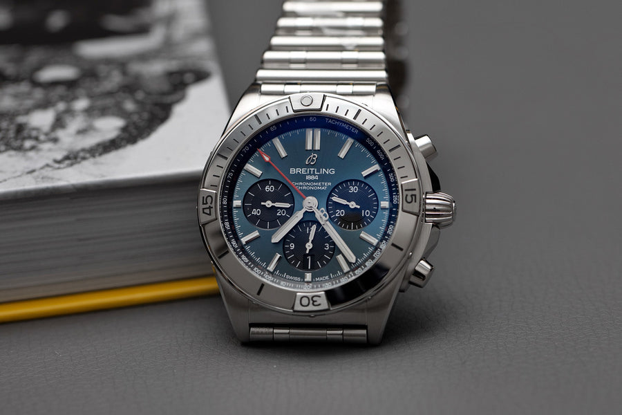 Breitling Chronomat B01 42mm Blue Dial Silver Steel Strap Watch for Men - AB0134101C1A1