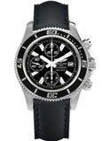 Breitling Superocean Chronograph II 44mm Automatic Black Dial Black Leather Strap Mens Watch - A1334102/BA84