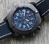 Breitling Super Avenger Chronograph 48 Night Mission Blue Dial Blue Leather Strap Watch for Men - V13375101C1X2