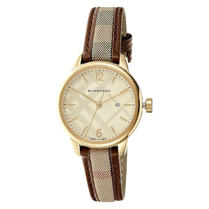 Burberry The Classic Gold Dial Brown Leather Strap Watch for Women - BU10114