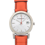 Burberry The City Silver Dial Orange Leather Strap Watch for Women - BU9121