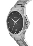 Gucci G Timeless Diamonds Black Dial Silver Steel Strap Watch For Men - YA126456