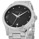 Gucci G Timeless Diamonds Black Dial Silver Steel Strap Watch For Men - YA126456