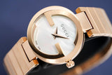 Gucci G Interlocking Mother of Pearl Dial Rose Gold Steel Strap Watch For Women - YA133515