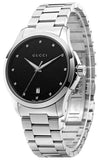 Gucci G Timeless Diamonds Black Dial Silver Steel Strap Watch For Men - YA126456