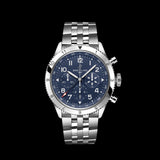 Breitling Super Avi B04 Chronograph GMT 46 Tribute to Vought F4U Corsair Blue Dial Silver Steel Strap Watch for Men - AB04451A1C1A1