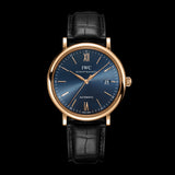 IWC Portofino Automatic Blue Dial Black Leather Strap Watch for Men - IW356522