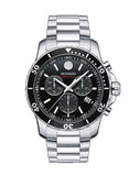 Movado Series 800 Chronograph Black Dial Silver Steel Strap Watch For Men - 2600142