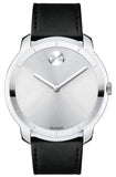 Movado Bold Silver Dial Black Leather Strap Watch For Men - 3600468