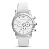 Emporio Armani Classic Chronograph White Dial White Rubber Strap Watch For Men - AR1054