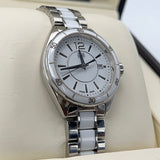 White ceramic watch with silver accents