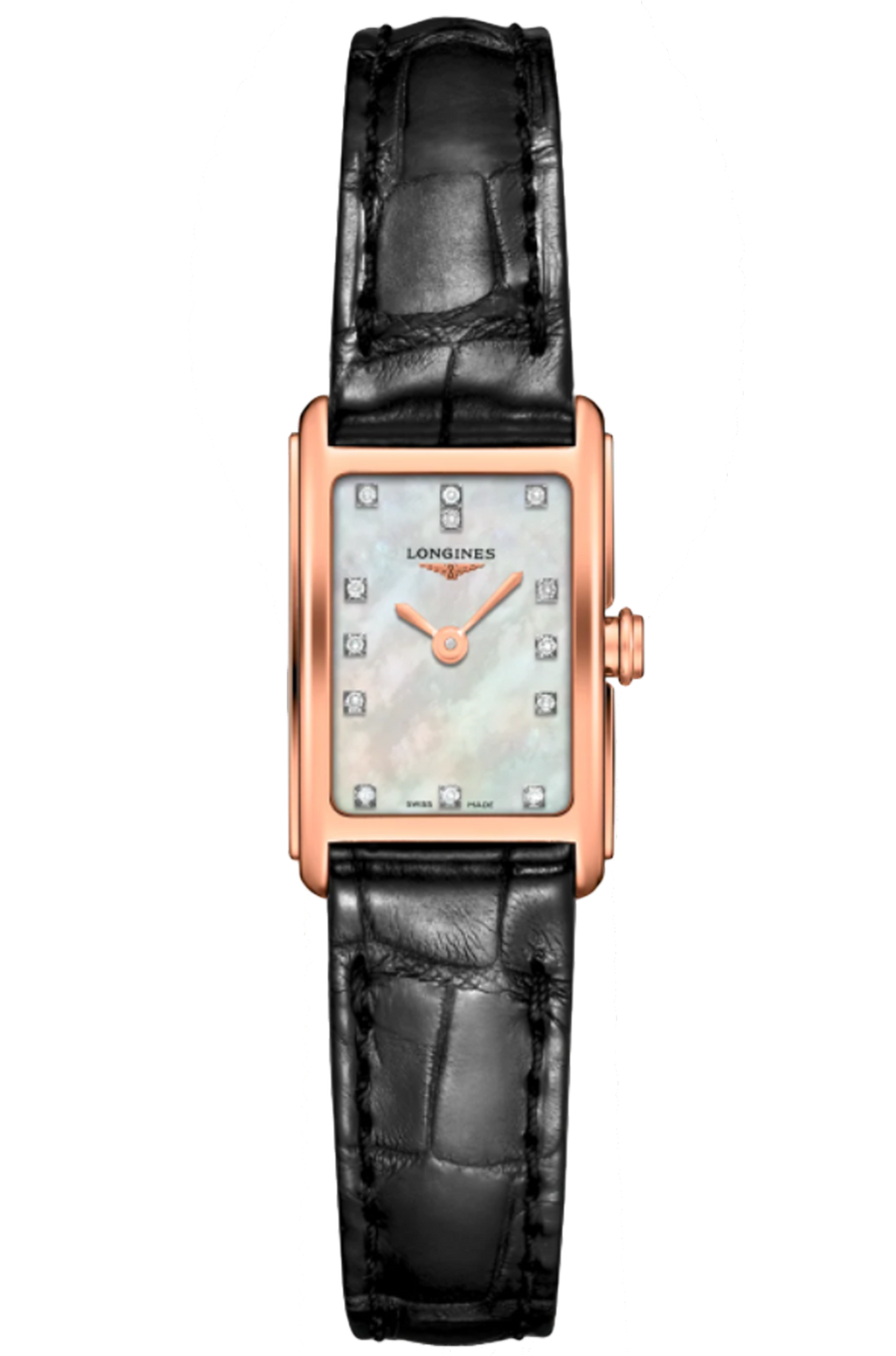 Longines Dolcevita Diamonds Mother of Pearl White Dial Black Leather Strap Watch for Women - L5.258.8.87.0