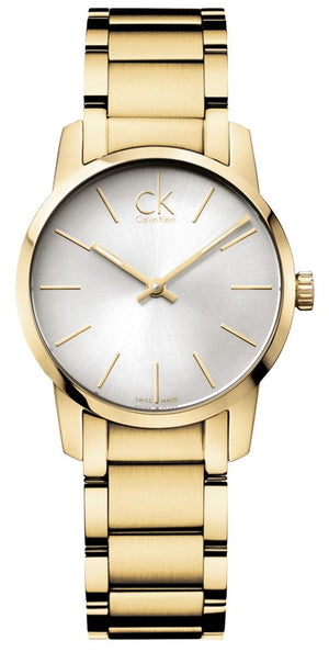 Calvin Klein City White Dial Gold Steel Strap Watch for Women - K2G23546