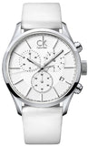 Calvin Klein Masculine Chronograph White Dial White Leather Strap Watch for Men - K2H27101