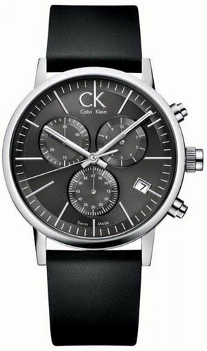 Calvin Klein Post Minimal Chronograph Black Dial Black Leather Strap Watch for Men - K7627107