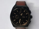 Black dial with brown leather strap.