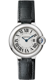 Cartier Ballon Bleu Silver Dial Black Leather Strap Watch for Women - W69018Z4