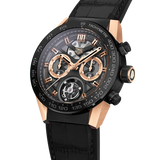 Tag Heuer Carrera Chronograph Tourbillion Titianium & Gold Black Dial Black Leather Strap Watch for Men - CAR5A5U.FC6377