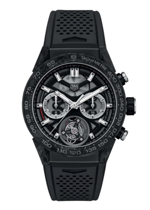 Tag Heuer Carrera Chronograph Tourbillion Titanium Carbon Black Dial Black Rubber Strap Watch for Men - CAR5A8W.FT6071