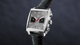 Tag Heuer Monaco Calibre 12 Final Edition Chronograph Grey Dial Black Leather Strap Watch for Men - CAW211J.FC6476