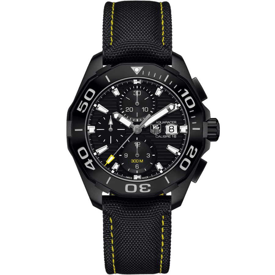 Tag Heuer Aquaracer Chronograph PVD Black Dial Black Nylon Strap Watch for Men - CAY218A.FC6361